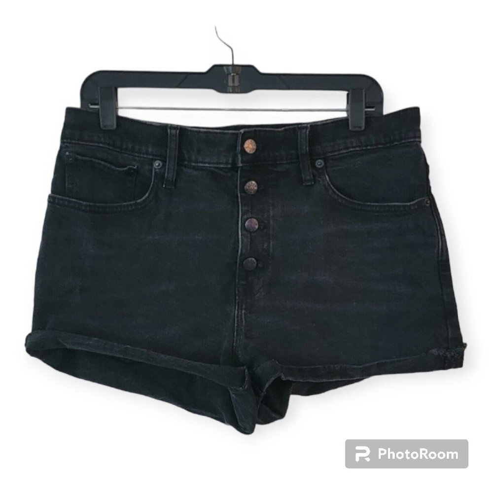 J Crew REIMAGINED Womens Black Button Fly Cutoff Denim Shorts Size 31 Or LARGE